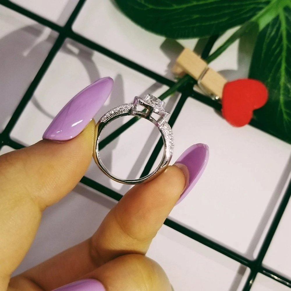 NEW 925 Sterling Silver Round Diamond Halo Ring - Picture 3 of 5